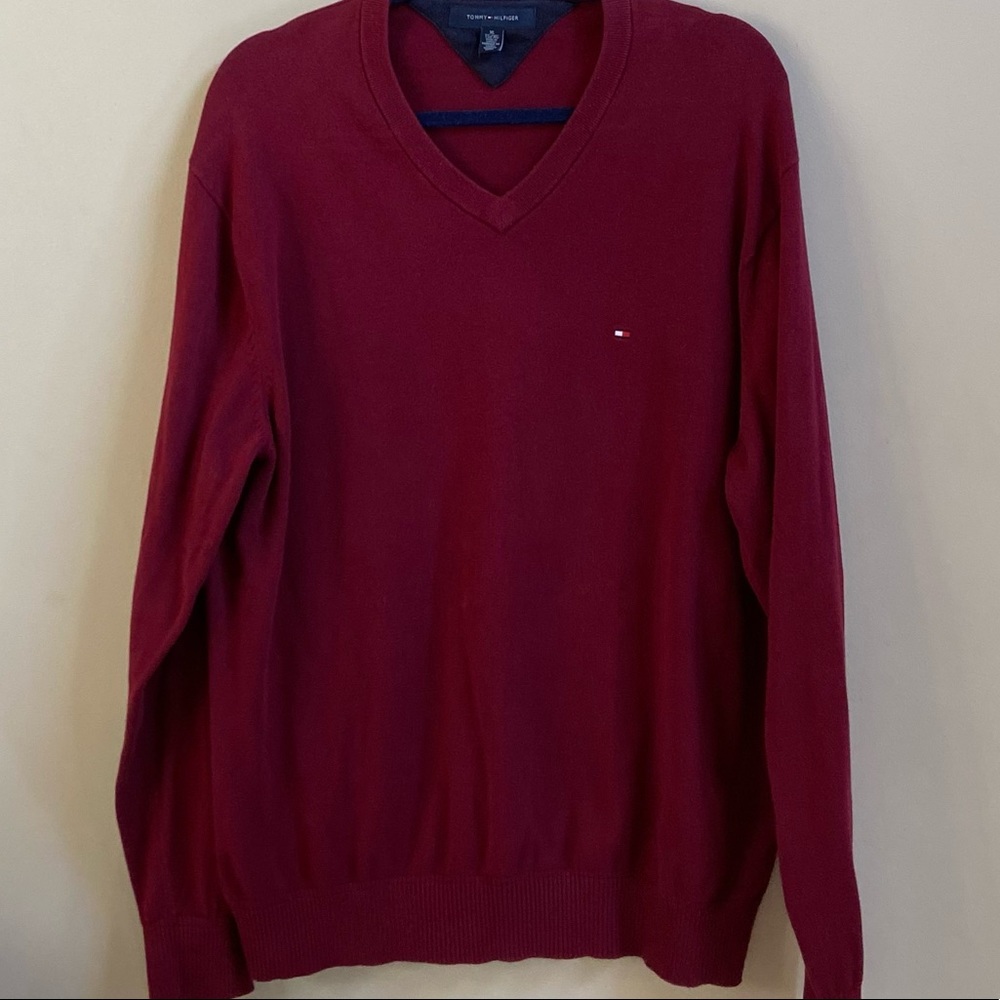 TOMMY HILFIGER MENS COTTON PULLOVER SWEATER/ MAROON/ SIZE XL TG/XG.